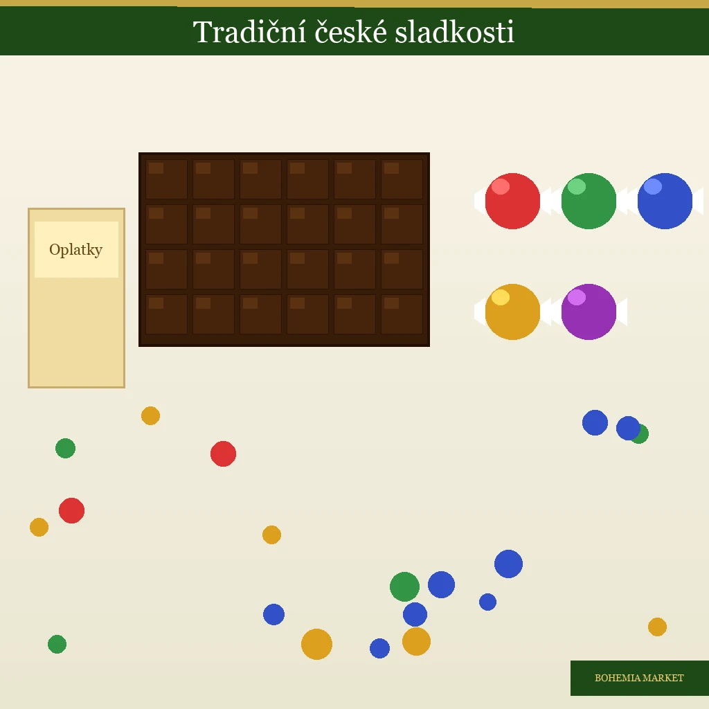 Tradiční české sladkosti – čokoládové tyčinky, oplatky, perníky a bonbony